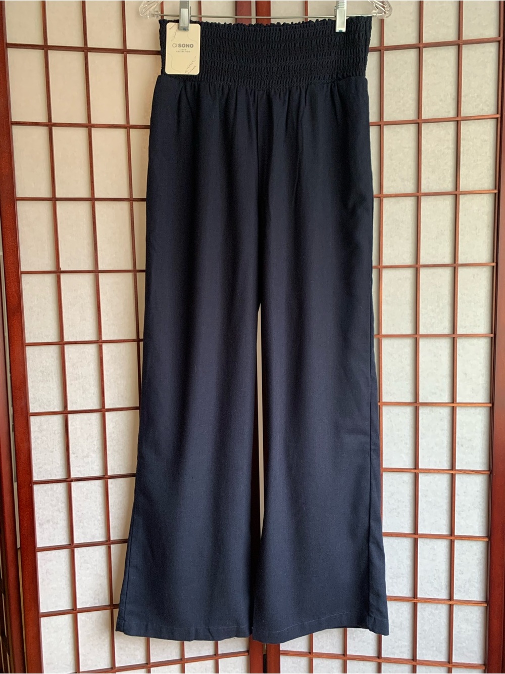 NWT CISONO LINEN COLLECTION Navy-blue Linen Blend Loose Fit Comfort Pants S/4-6